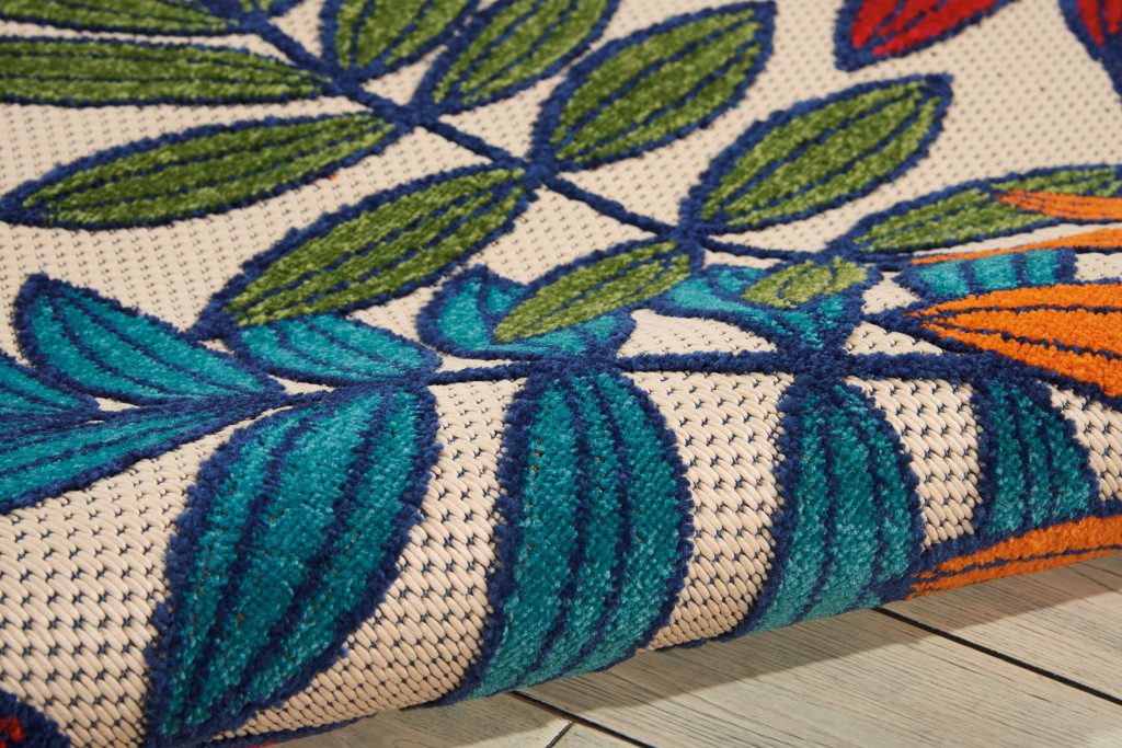 8′ X 11′ Ivory Blue Floral Indoor Outdoor Area Rug