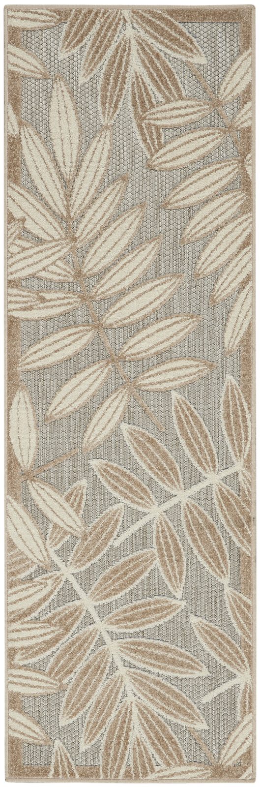 6′ Gray and Ivory Floral Indoor Outdoor Runner Rug