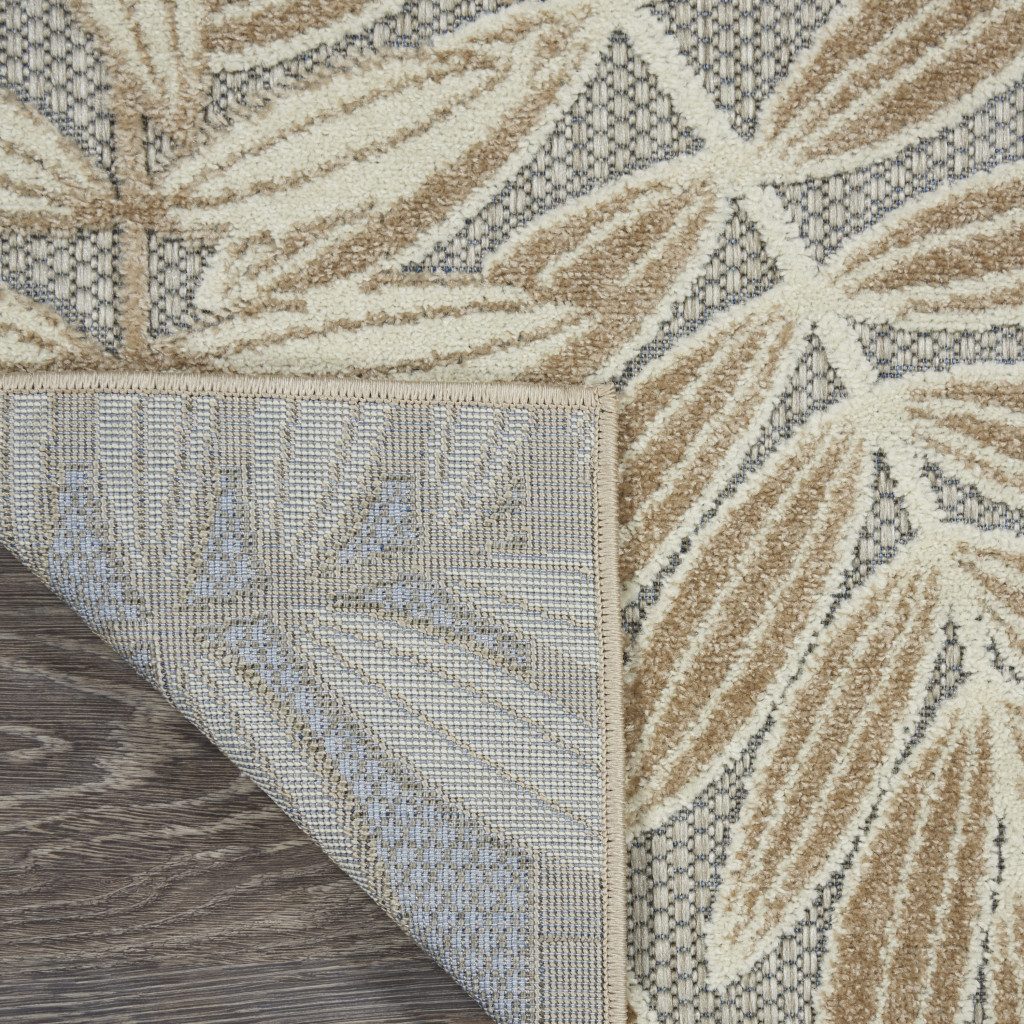 6′ Gray and Ivory Floral Indoor Outdoor Runner Rug