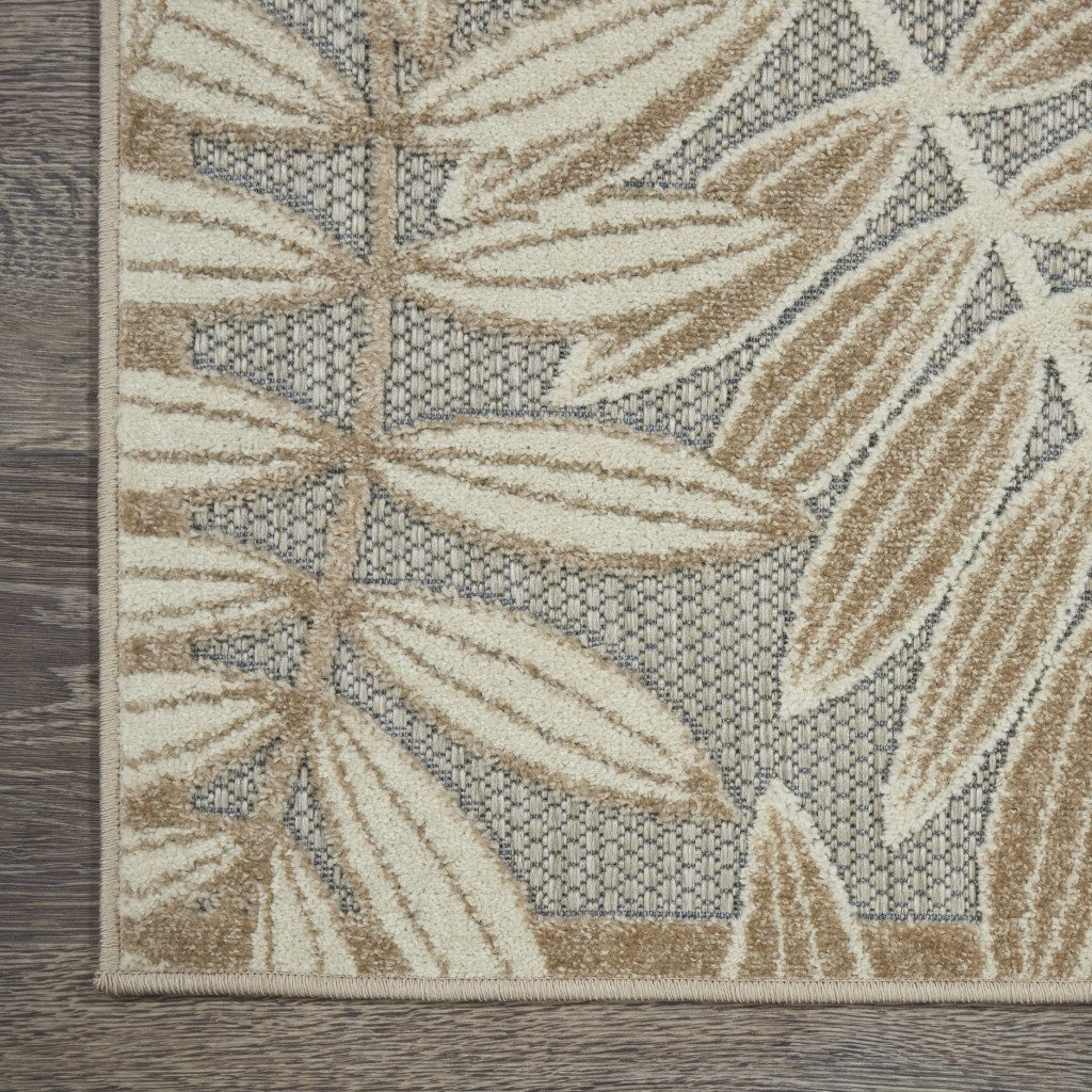 6′ Gray and Ivory Floral Indoor Outdoor Runner Rug