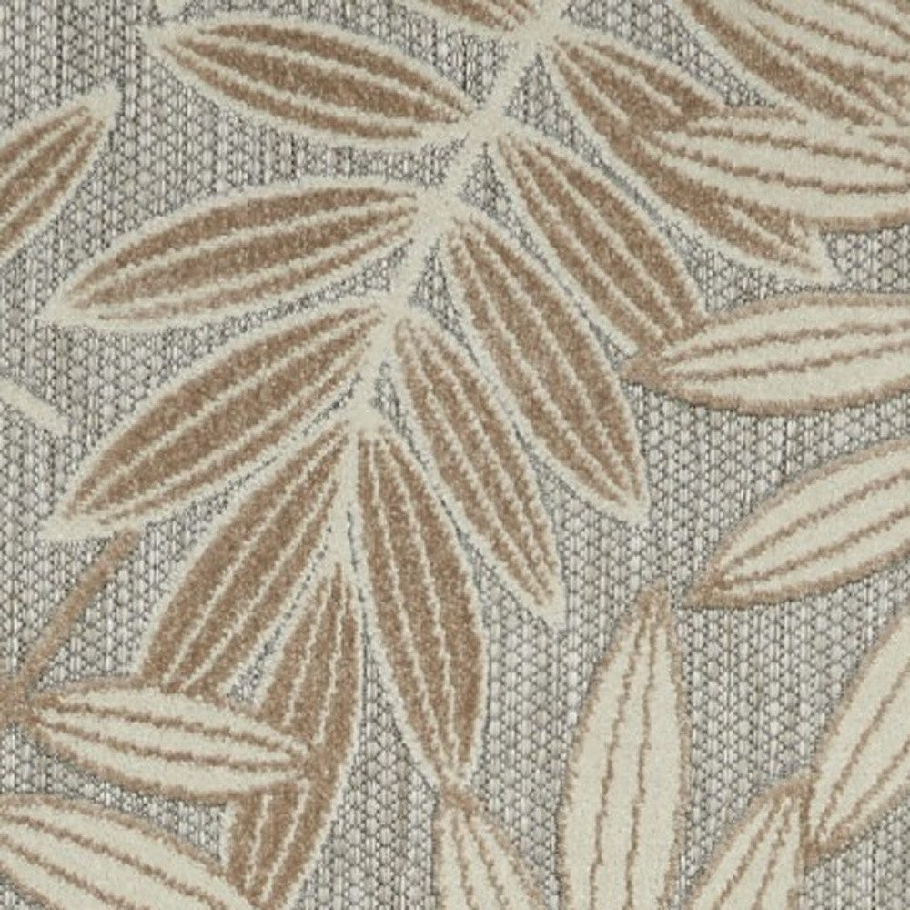 12′ Gray and Ivory Floral Indoor Outdoor Runner Rug