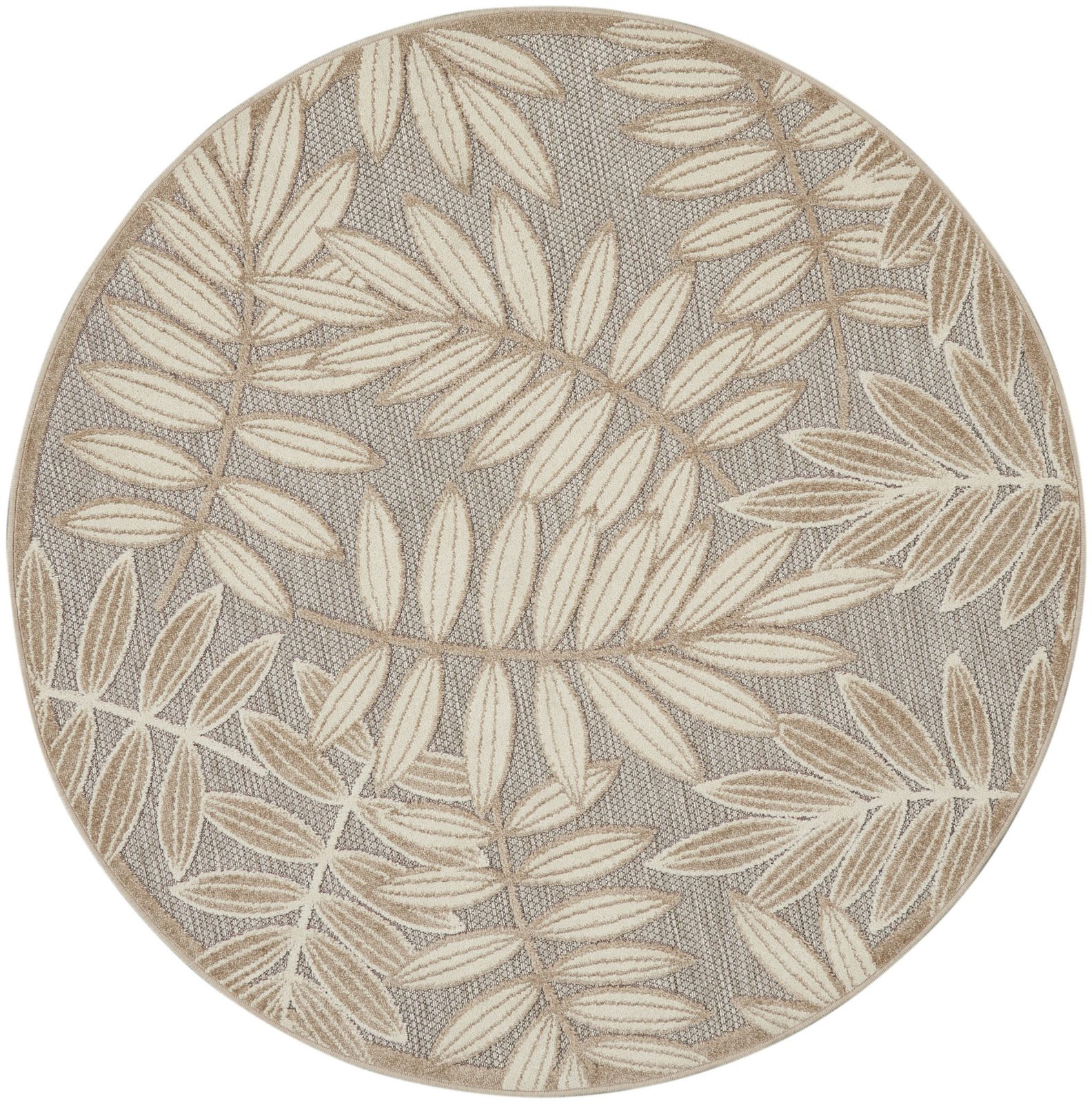 4′ Gray And Ivory Floral Indoor Outdoor Round Rug