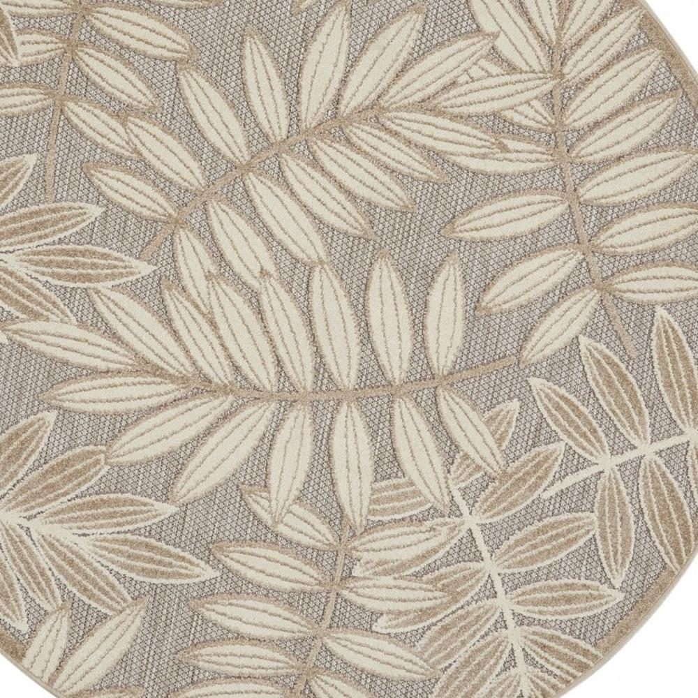 4′ Gray And Ivory Floral Indoor Outdoor Round Rug