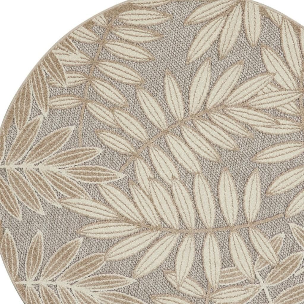 4′ Gray And Ivory Floral Indoor Outdoor Round Rug
