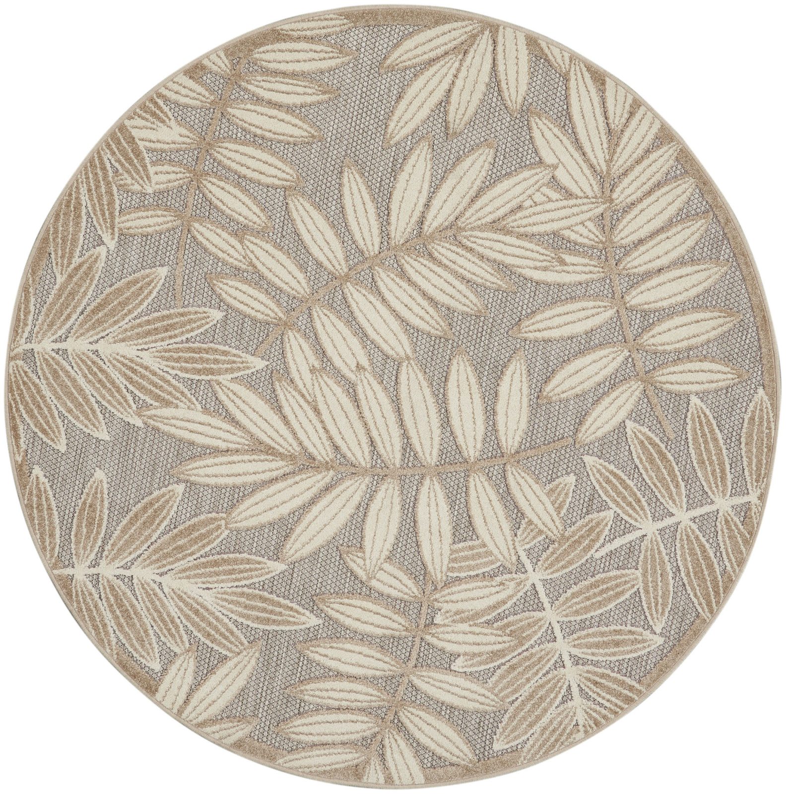 5′ Gray and Ivory Floral Indoor Outdoor Round Rug