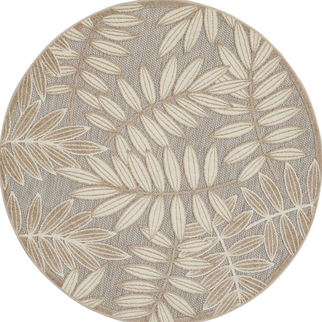 5′ Gray and Ivory Floral Indoor Outdoor Round Rug