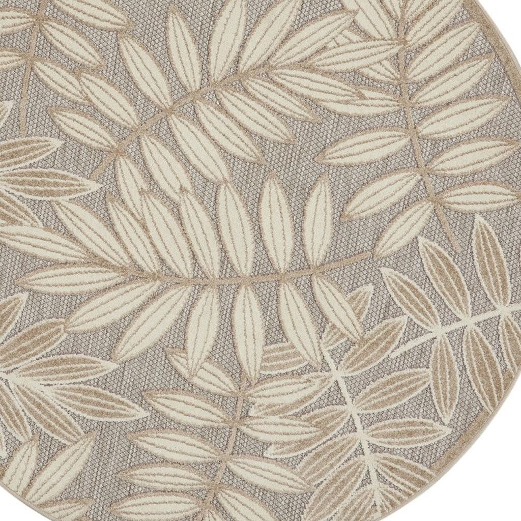 5′ Gray and Ivory Floral Indoor Outdoor Round Rug