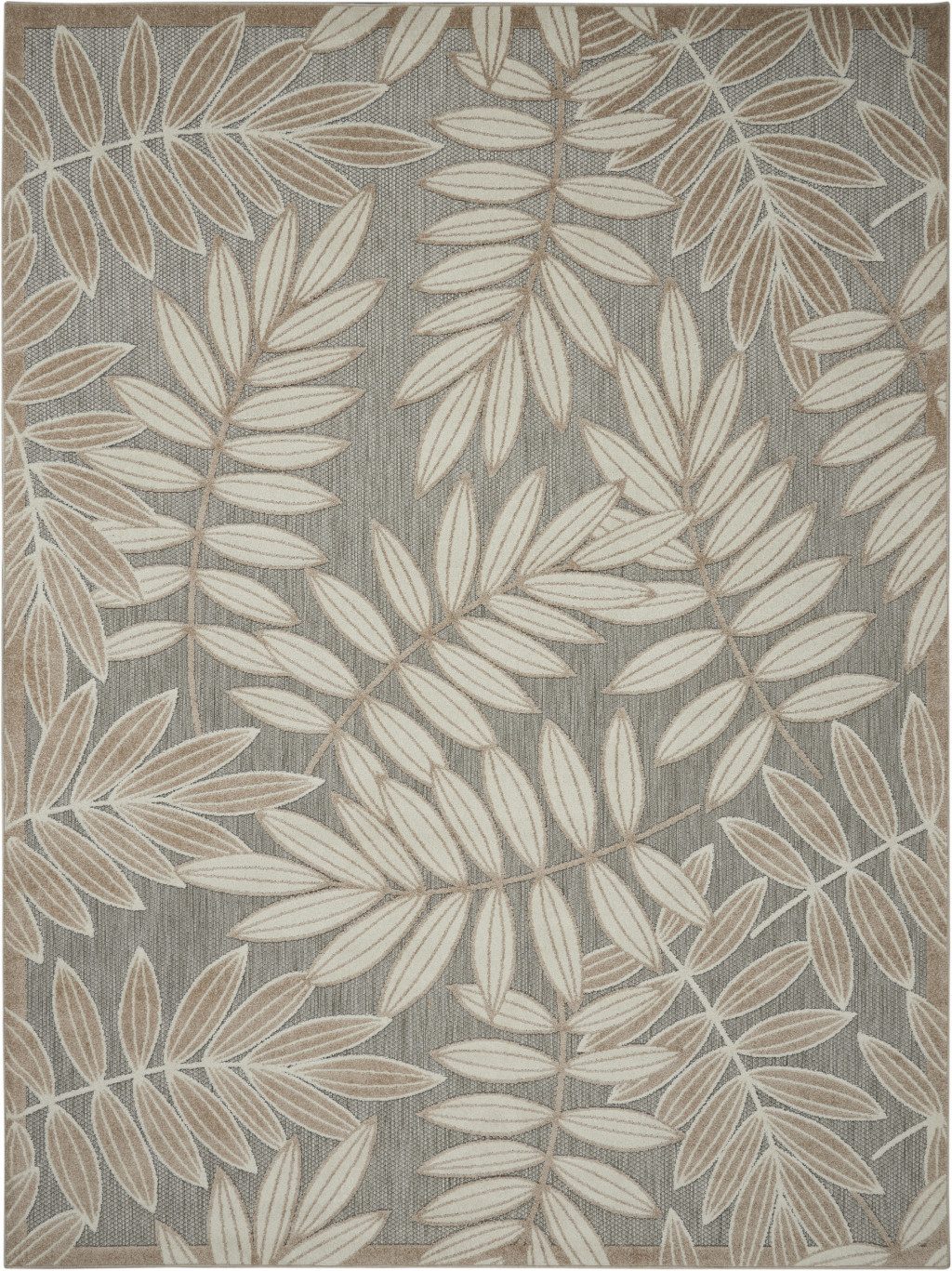 7′ X 10′ Gray and Ivory Floral Indoor-Outdoor Area Rug