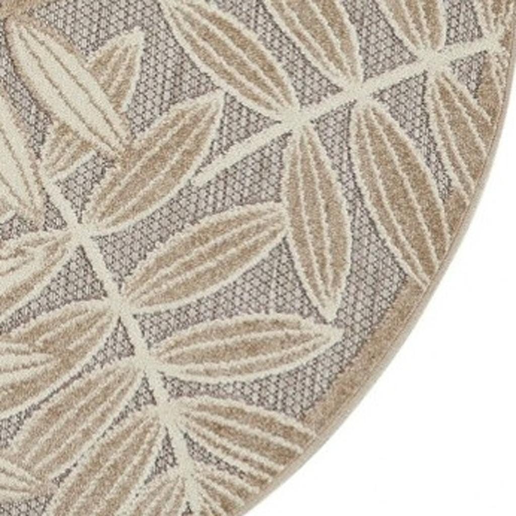 8′ Gray and Ivory Floral Indoor Outdoor Round Rug