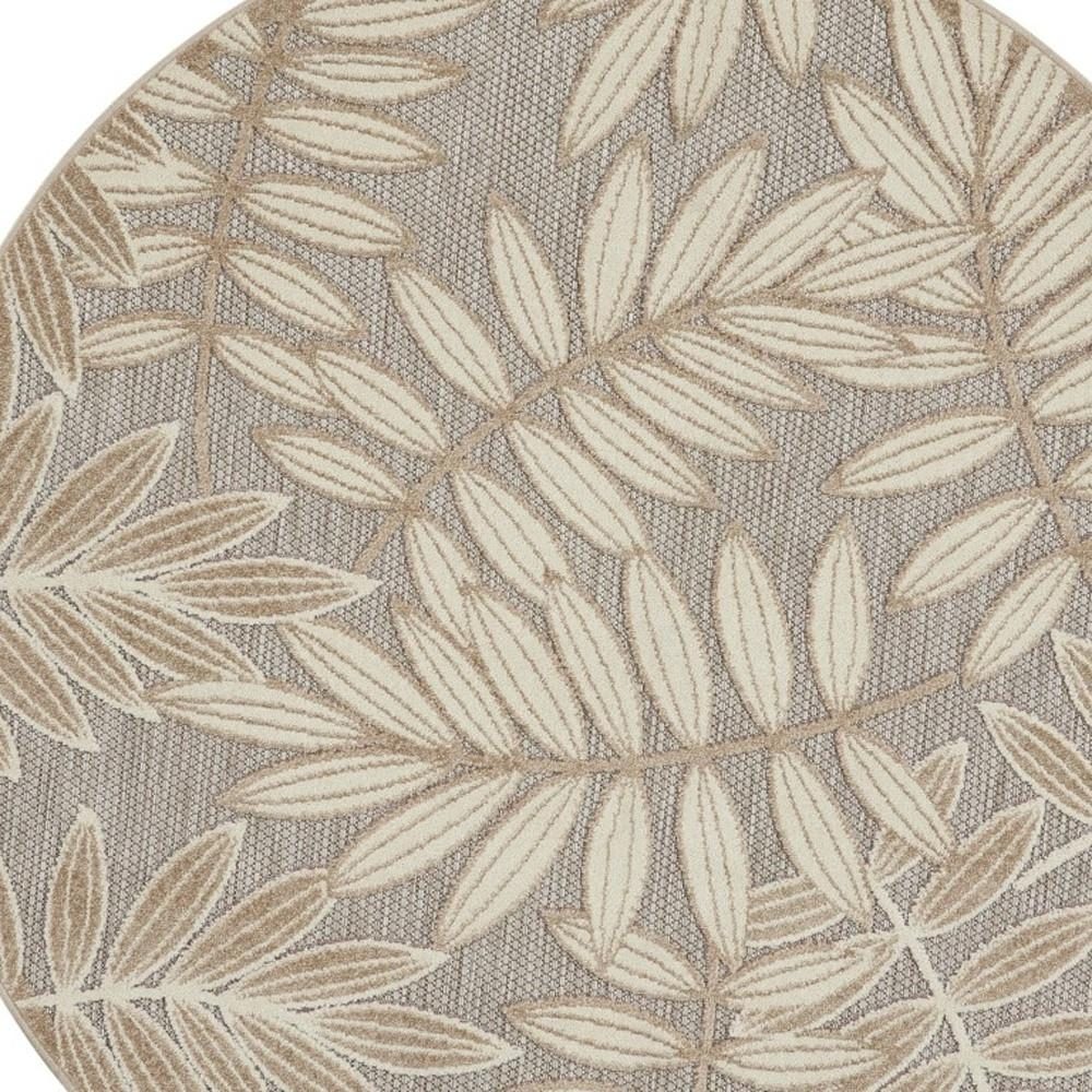 8′ Gray and Ivory Floral Indoor Outdoor Round Rug
