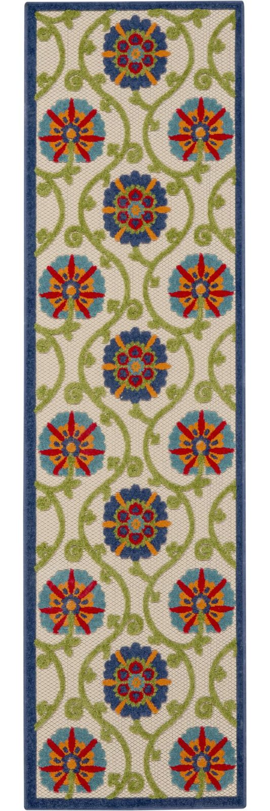 6′ Ivory and Blue Indoor Outdoor Area Rug II