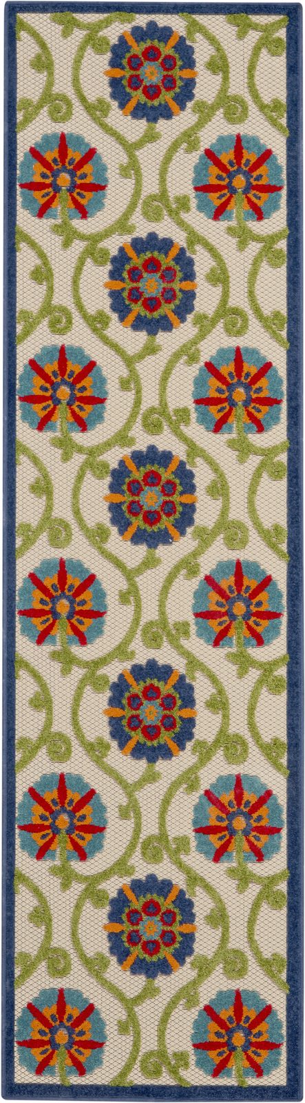 6′ Ivory and Blue Indoor Outdoor Area Rug II