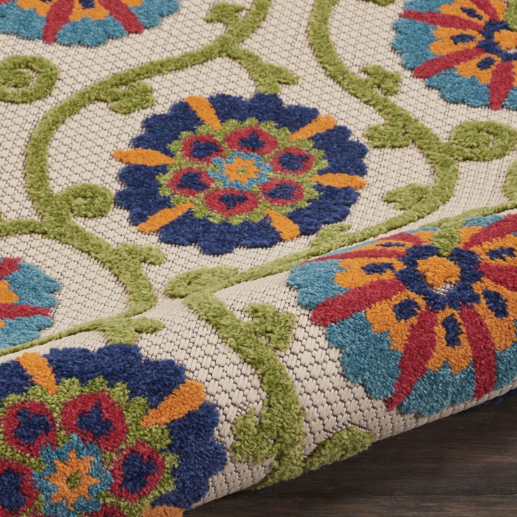 6′ Ivory and Blue Indoor Outdoor Area Rug II
