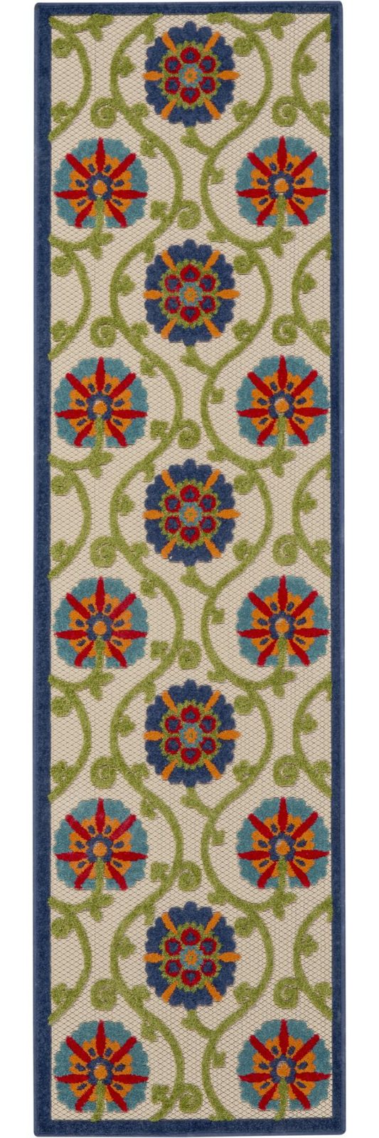 8′ Ivory and Blue Indoor Outdoor Area Rug II
