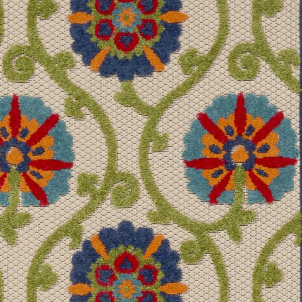 8′ Ivory and Blue Indoor Outdoor Area Rug II