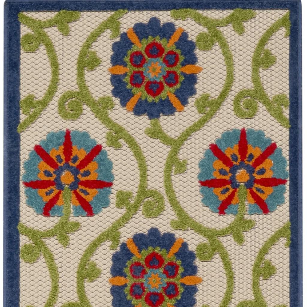 8′ Ivory and Blue Indoor Outdoor Area Rug II