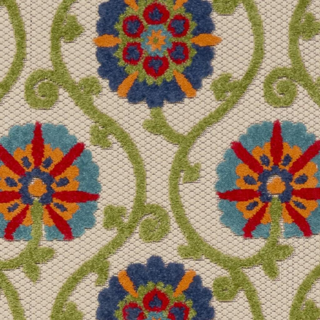 10′ Ivory and Blue Indoor Outdoor Area Rug III