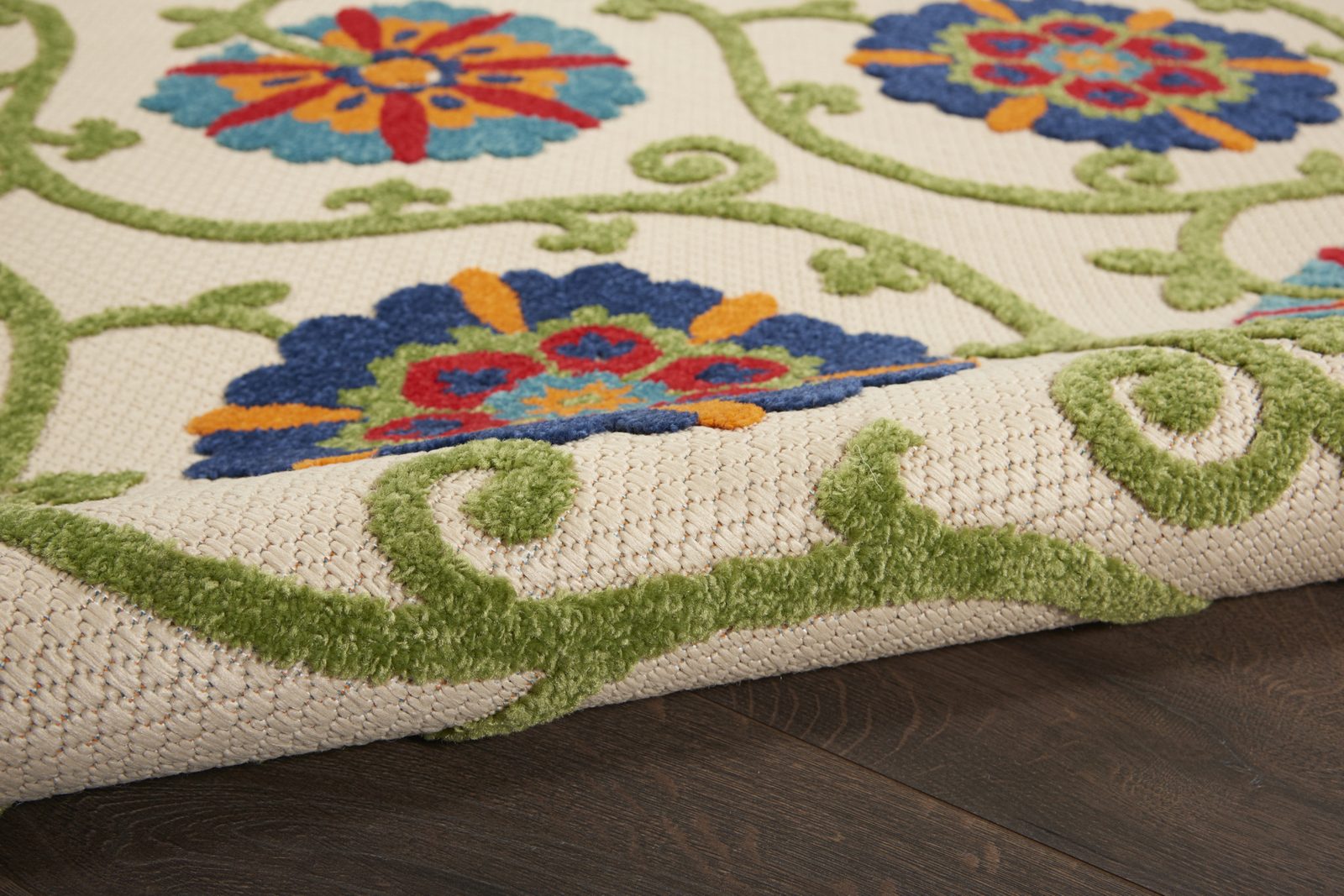 4′ Ivory and Blue Indoor Outdoor Round Rug IV