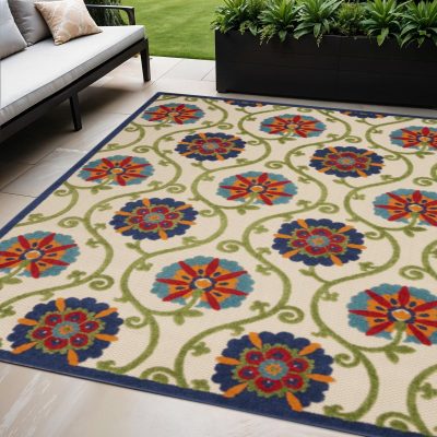 5′ X 8′ Ivory and Blue Floral Area Rug IV