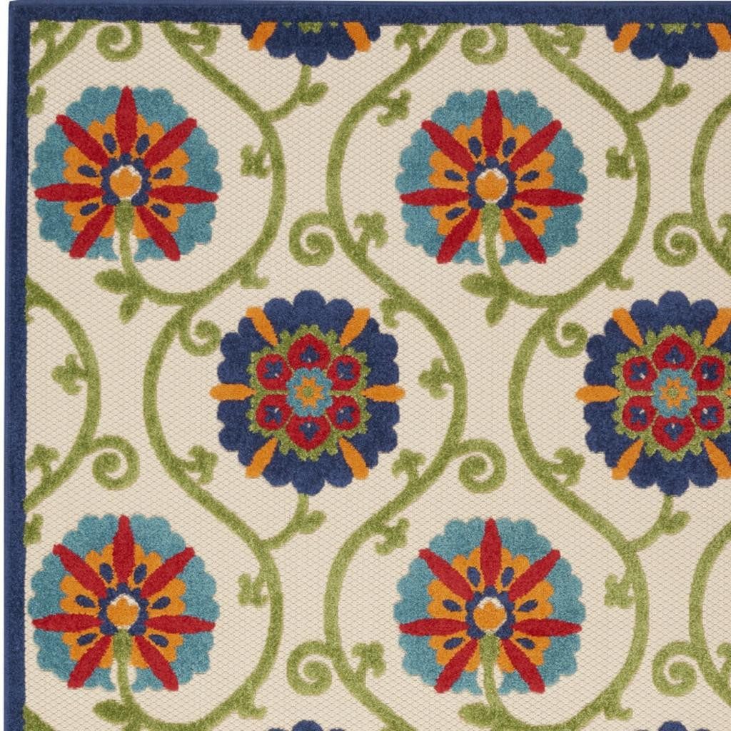 7′ X 10′ Ivory and Blue Indoor-Outdoor Area Rug III