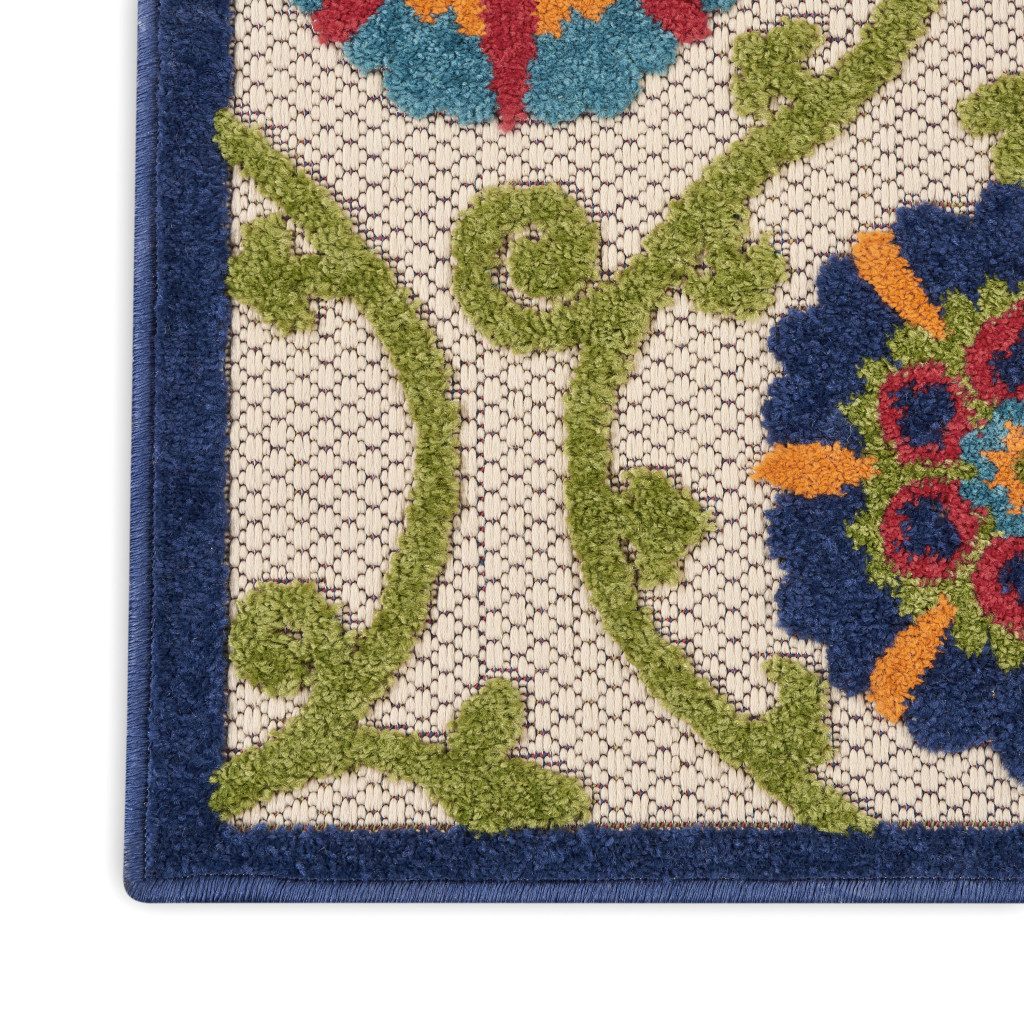 7′ X 10′ Ivory and Blue Indoor-Outdoor Area Rug III