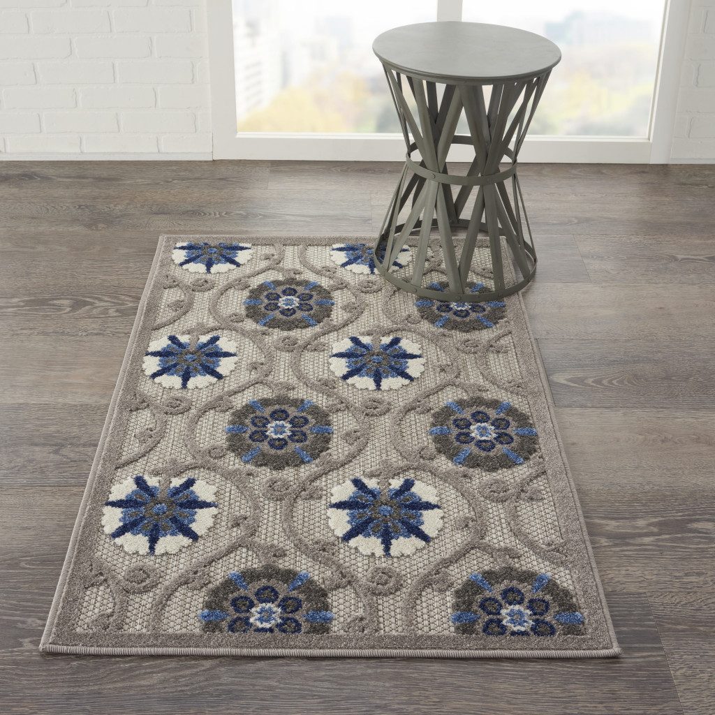 3′ X 4′ Blue and Gray Indoor-Outdoor Area Rug V