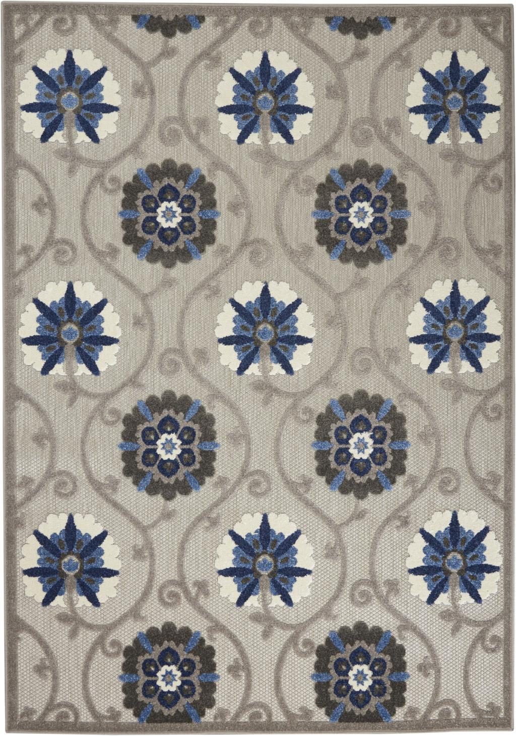 5′ X 8′ Blue Gray Floral Indoor Outdoor Area Rug