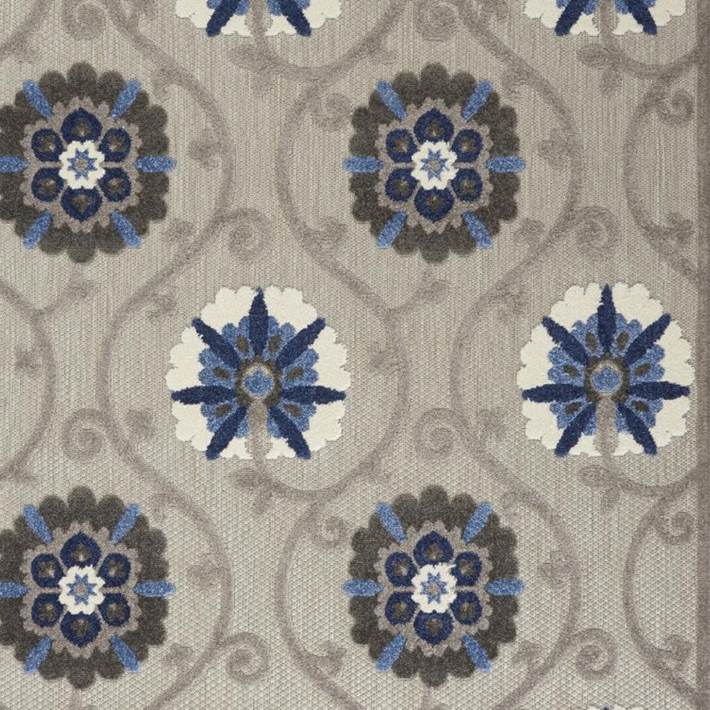 5′ X 8′ Blue Gray Floral Indoor Outdoor Area Rug