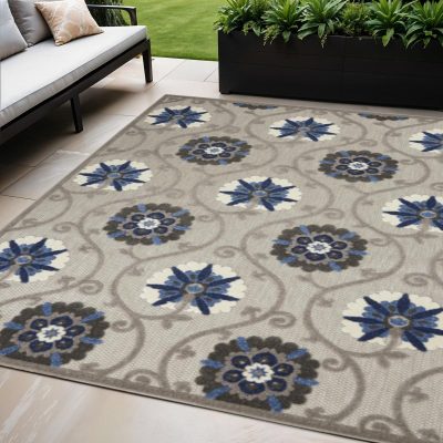5′ X 8′ Blue Gray Floral Indoor Outdoor Area Rug