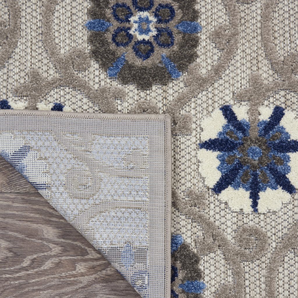 5′ X 8′ Blue Gray Floral Indoor Outdoor Area Rug