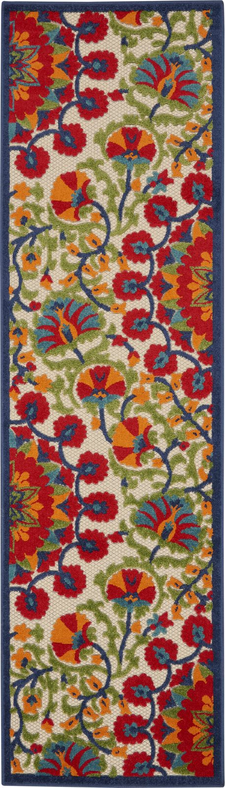 8′ Red and Ivory Floral Indoor Outdoor Area Rug