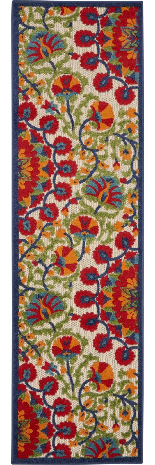 10′ Red and Ivory Floral Indoor Outdoor Area Rug