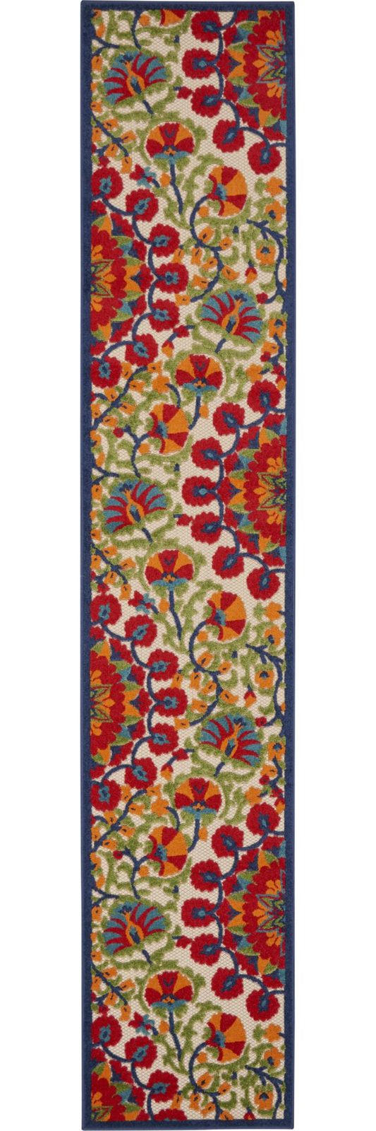 12′ Red and Ivory Floral Indoor Outdoor Runner Rug