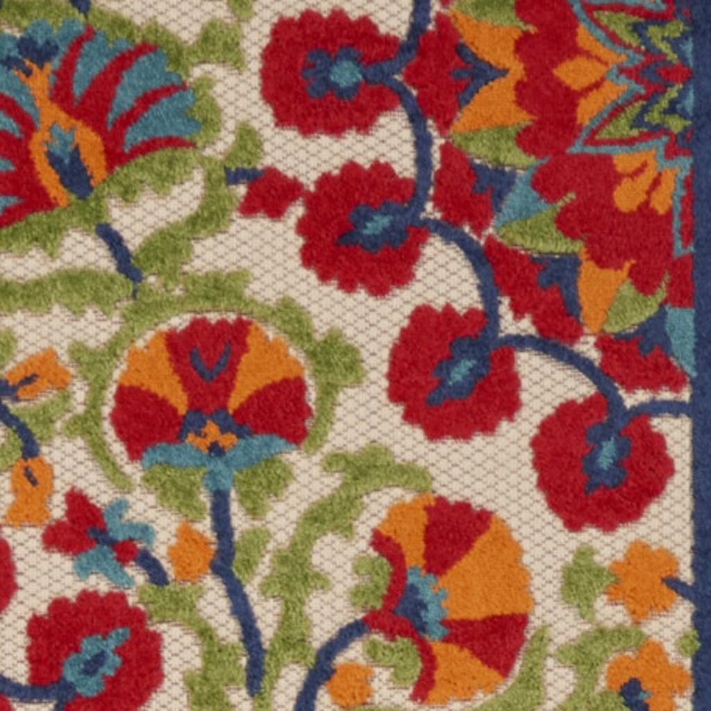 12′ Red and Ivory Floral Indoor Outdoor Runner Rug