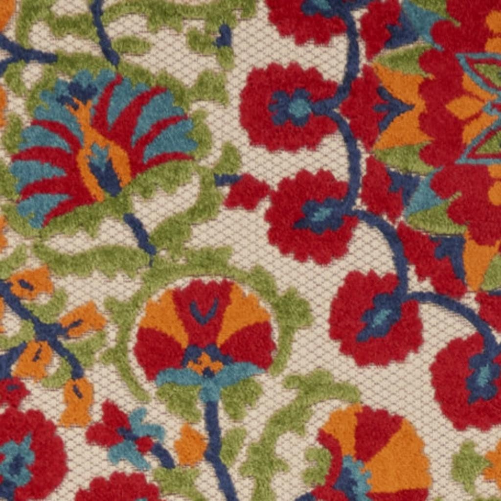 12′ Red and Ivory Floral Indoor Outdoor Runner Rug