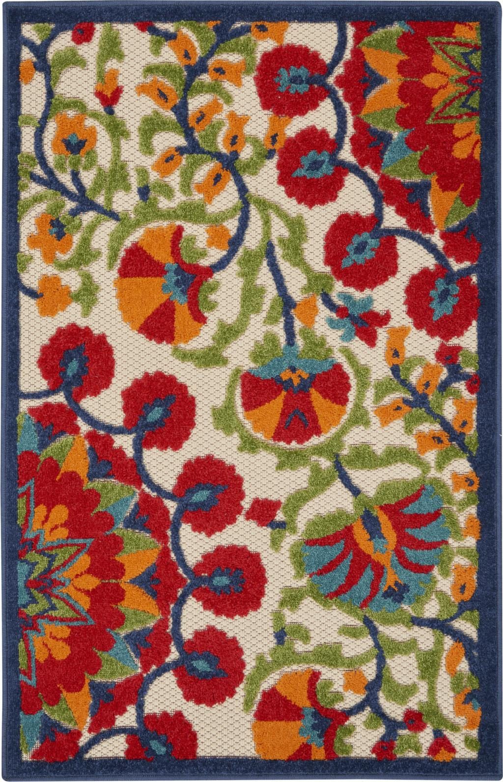 3′ X 4′ Red and Ivory Floral Area Rug