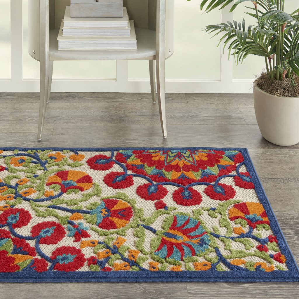 3′ X 4′ Red and Ivory Floral Area Rug