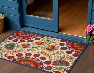 3′ X 4′ Red and Ivory Floral Area Rug