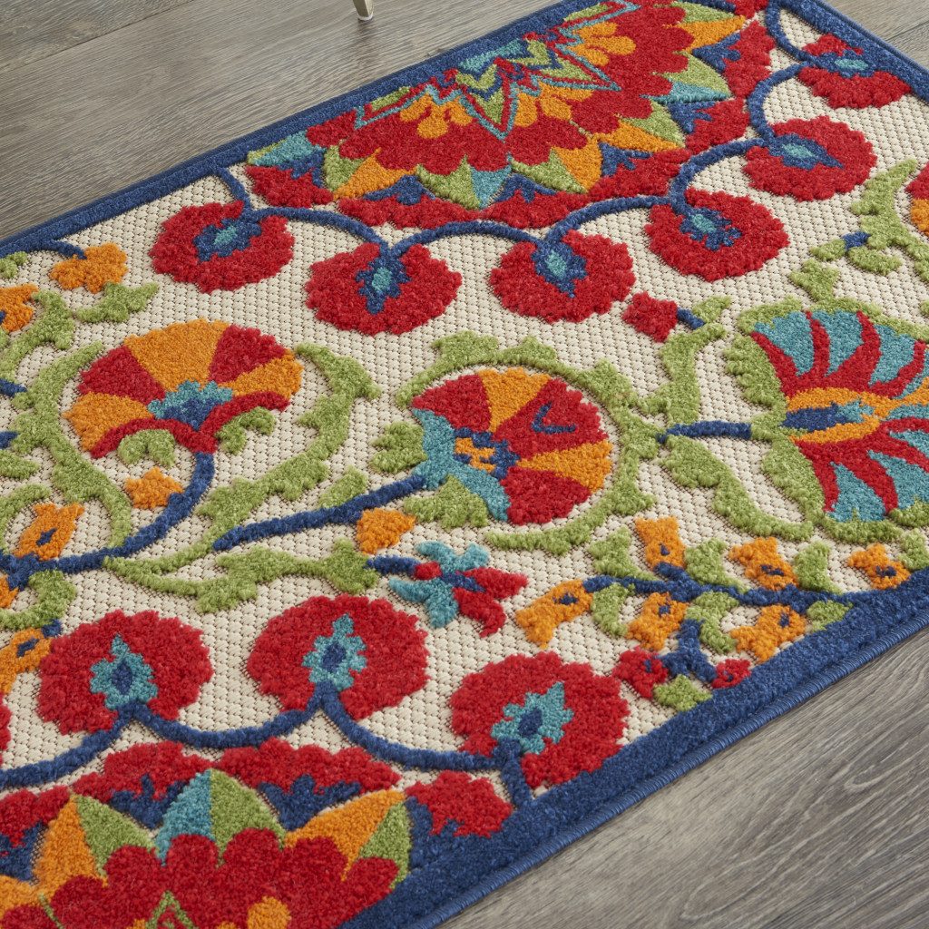 3′ X 4′ Red and Ivory Floral Area Rug