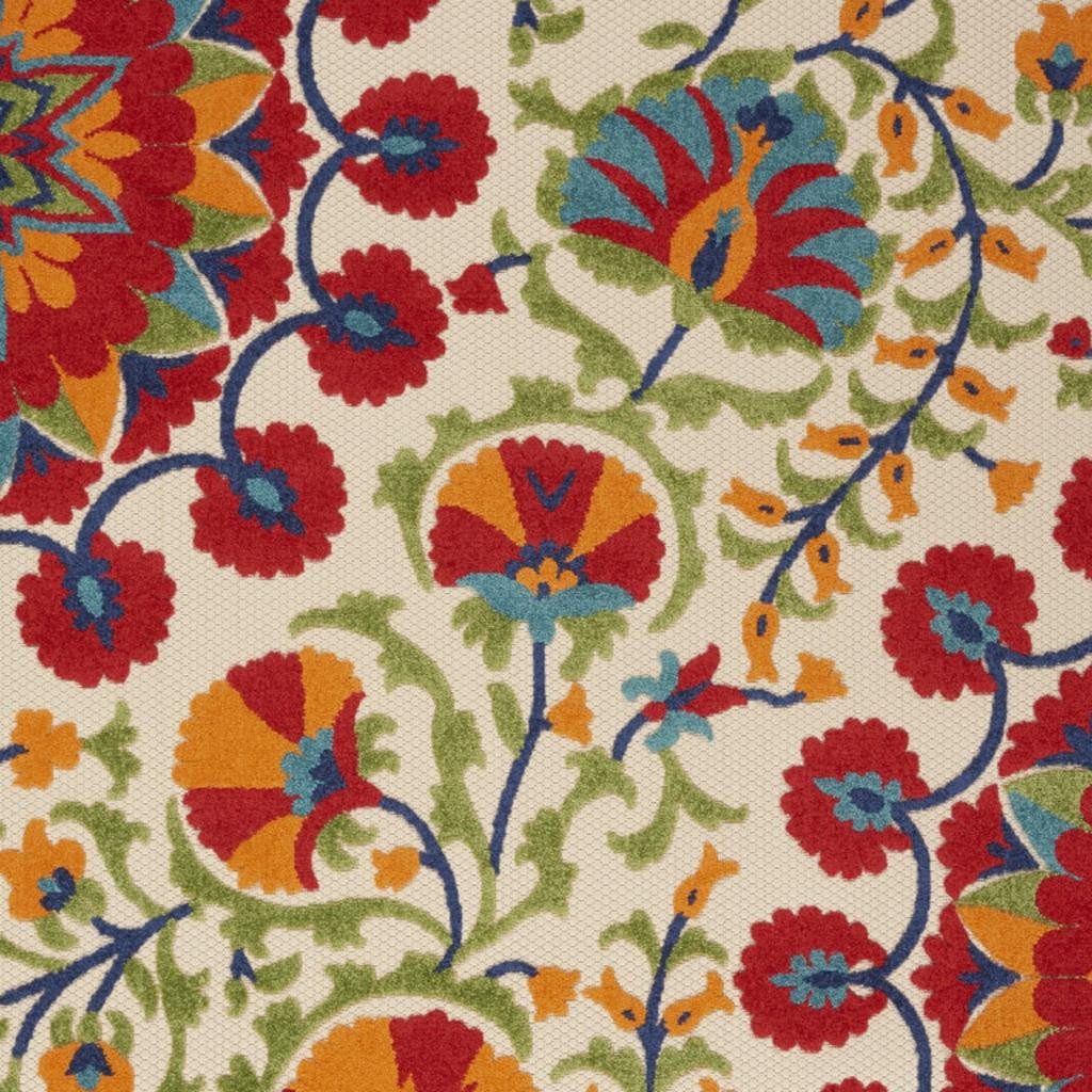 6′ X 9′ Red Ivory Floral Indoor Outdoor Area Rug