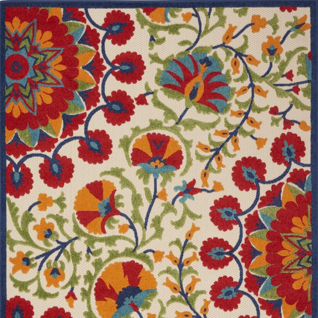 6′ X 9′ Red Ivory Floral Indoor Outdoor Area Rug