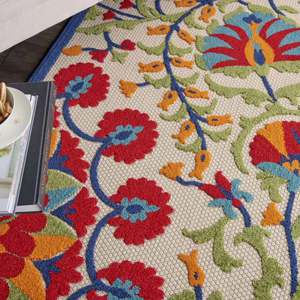 4′ X 6′ Red and Ivory Floral Area Rug