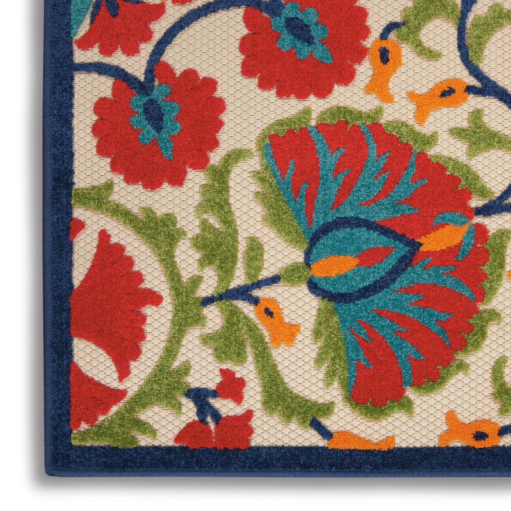 5′ X 8′ Red and Ivory Floral Indoor-Outdoor Area Rug