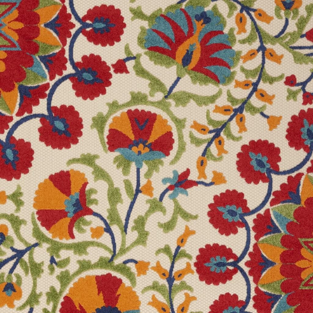 5′ X 8′ Red and Ivory Floral Indoor-Outdoor Area Rug