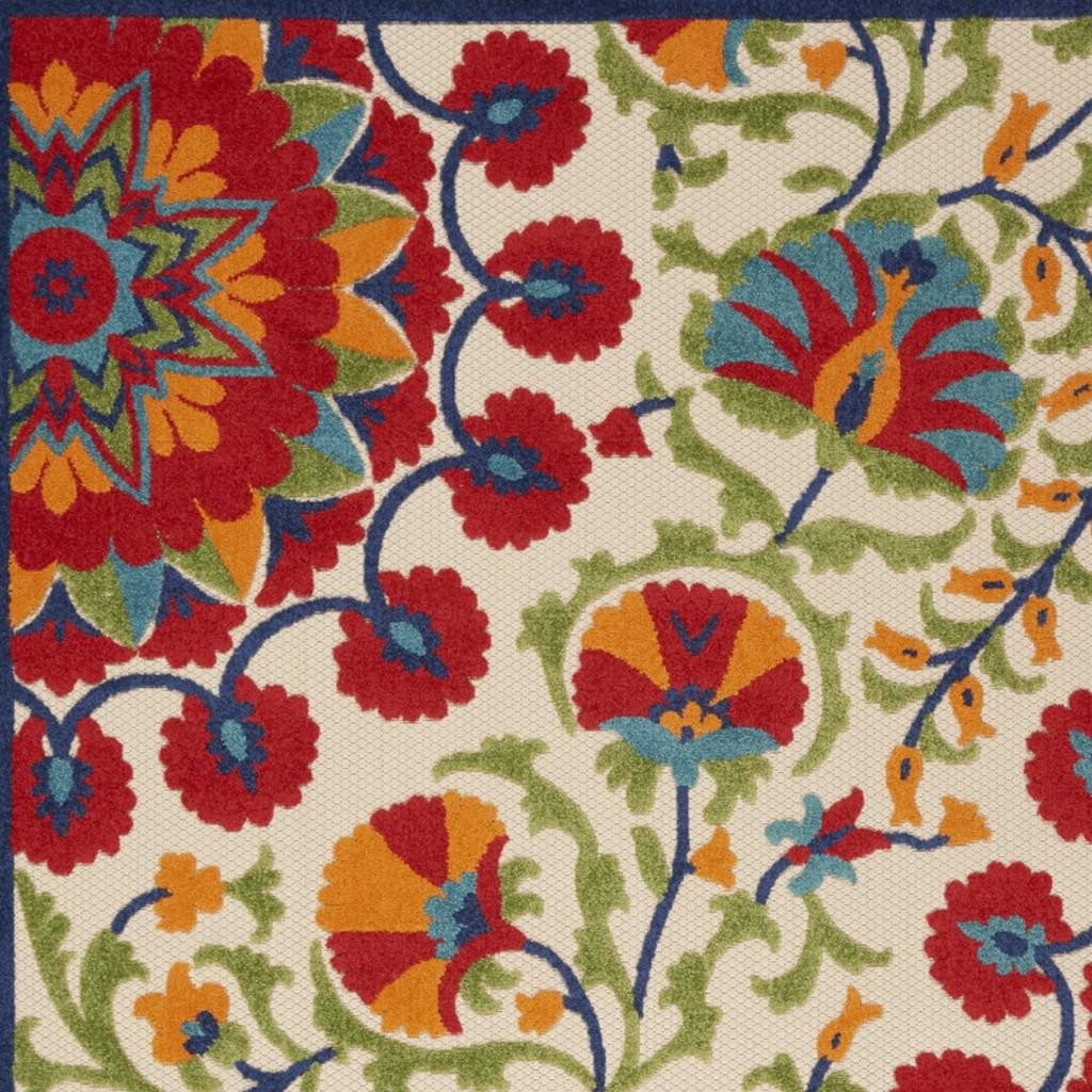 8′ X 11′ Red and Ivory Floral Indoor-Outdoor Area Rug