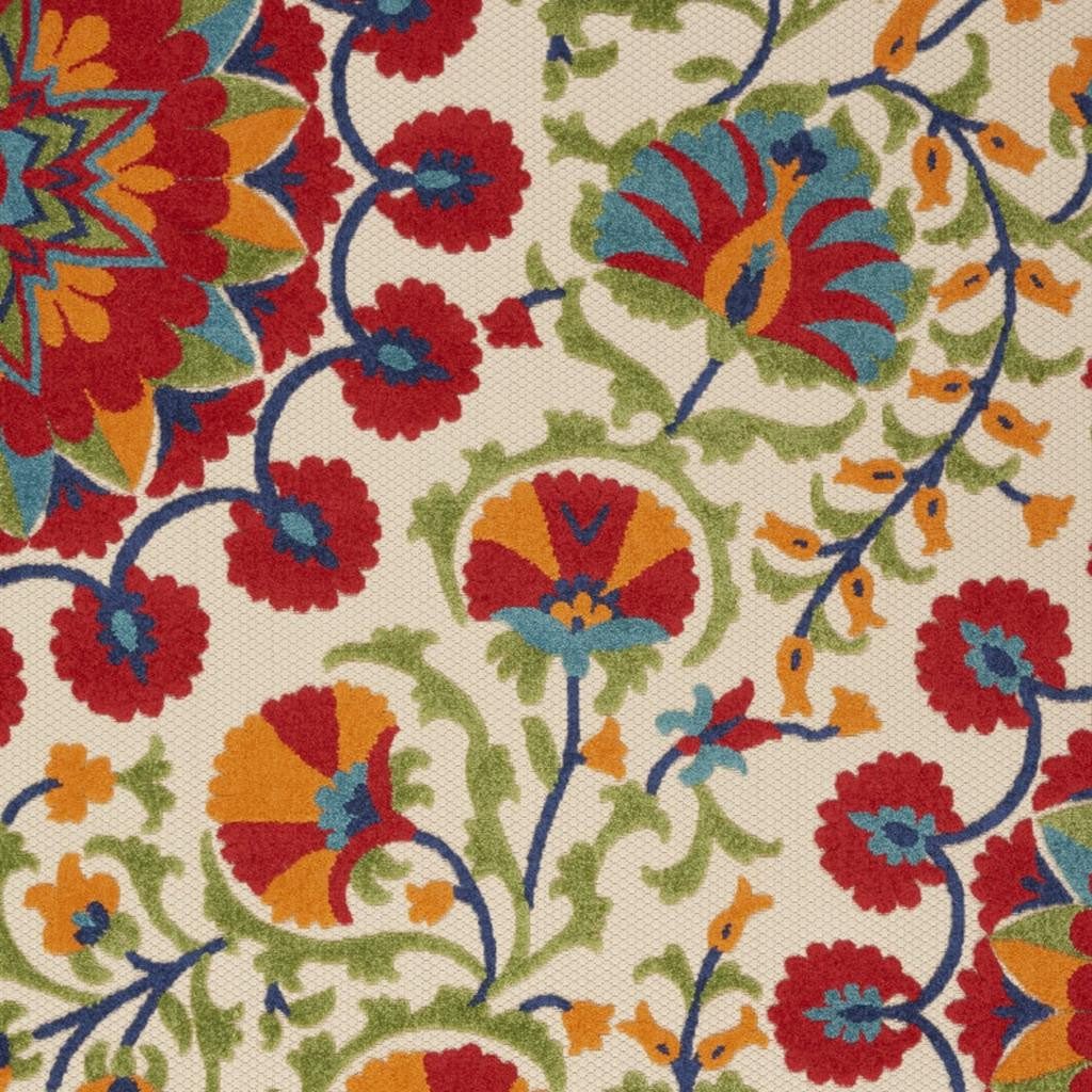 8′ X 11′ Red and Ivory Floral Indoor-Outdoor Area Rug