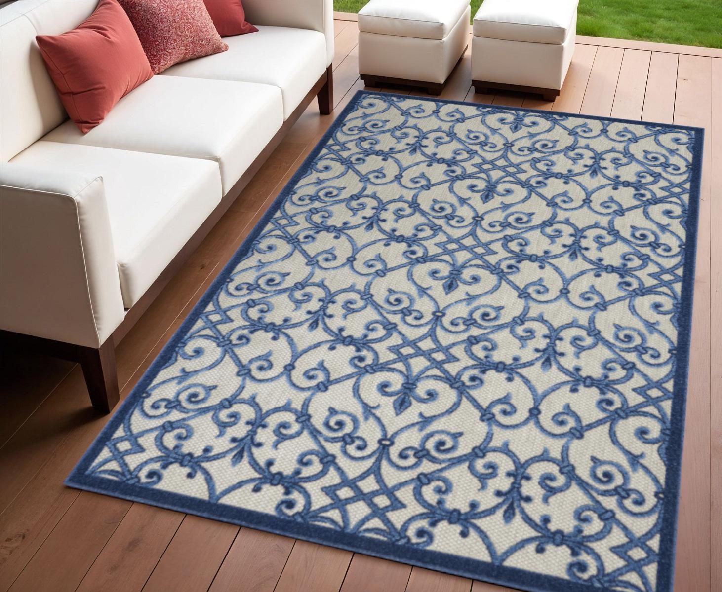 4′ X 6′ Blue and Gray Indoor-Outdoor Area Rug IV