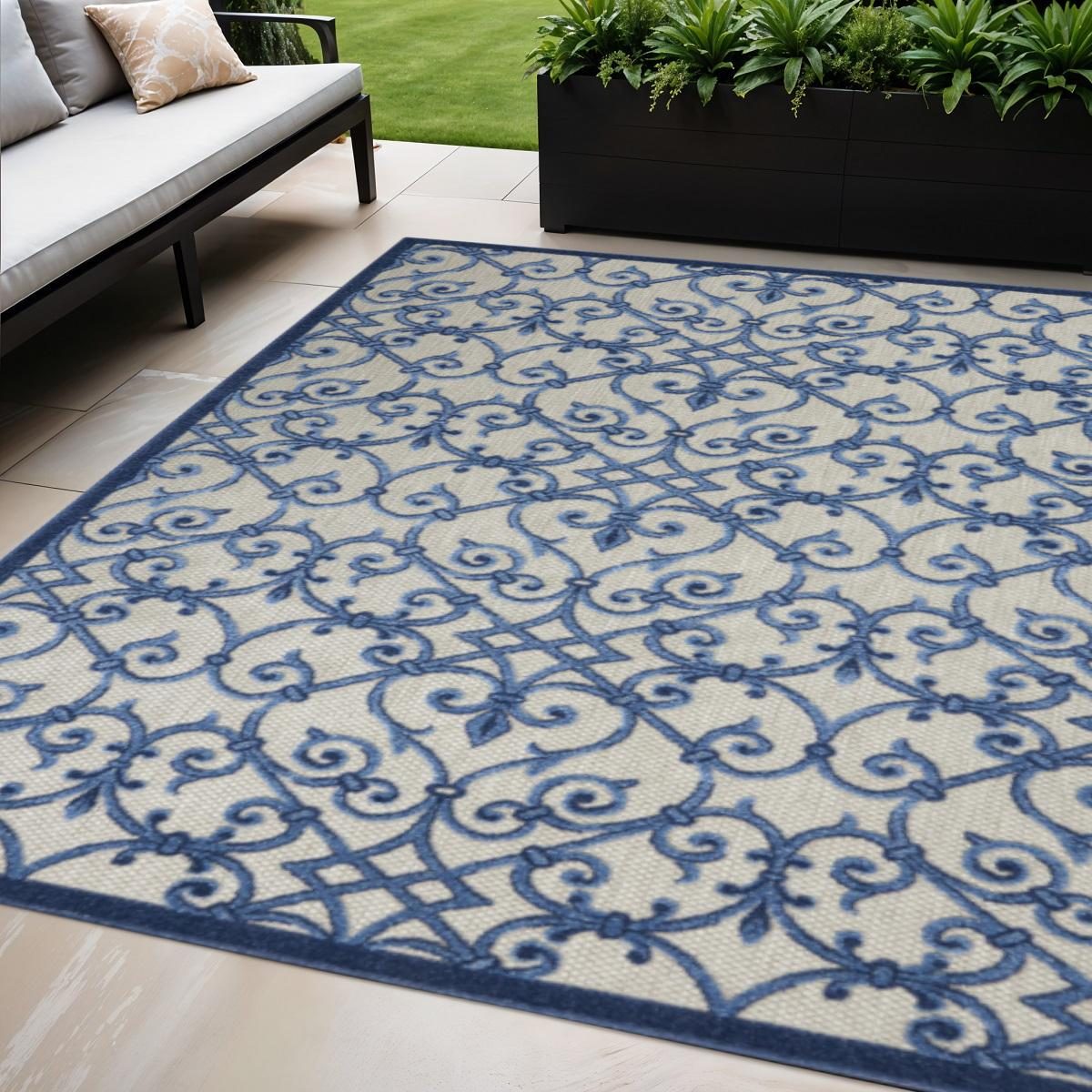 5′ X 8′ Blue And Gray Indoor Outdoor Area Rug