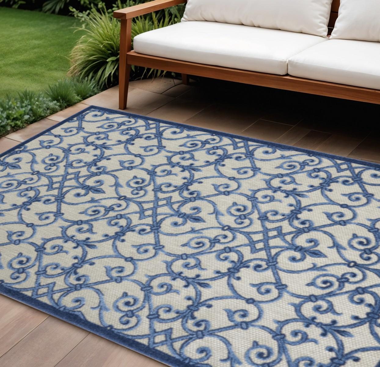 8′ X 11′ Blue and Gray Indoor-Outdoor Area Rug V