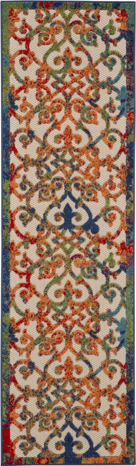 8′ Ivory and Blue Indoor Outdoor Area Rug